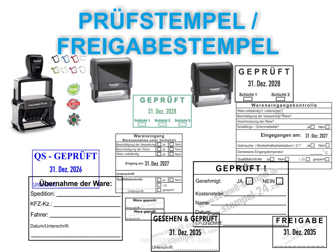 Prüfstempel und Freigabestempel zur Kennzeichnung geprüfter und freigegebener Dokumente
