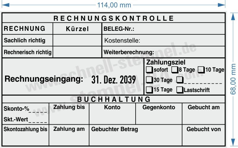 Muster Stempel Rechnungskontrolle Kostenstelle Belegnummer Zahlungsziel