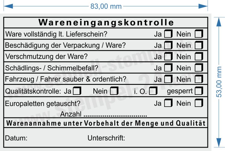 Kontrollstempel für die Logistik im Wareneingang mit Qualität und Paletten-Tausch