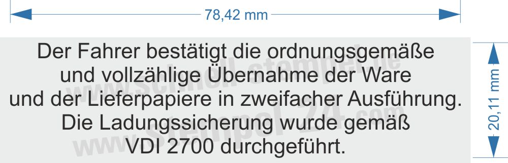Stempel Ladungssicherung durch mich beim Transport erfolgt. Stempel Ladungssicherung durch mich beim Transport erfolgt.