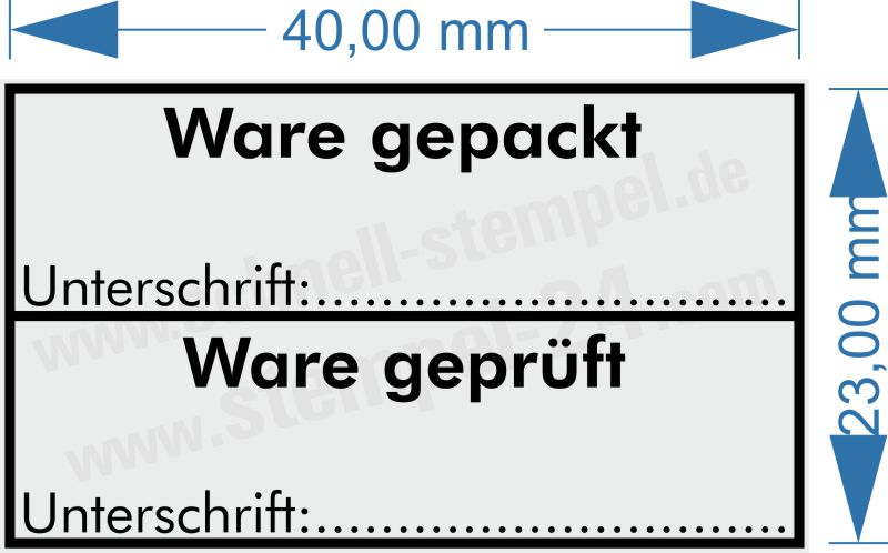Stempel Ware gepackt / Ware geprüft