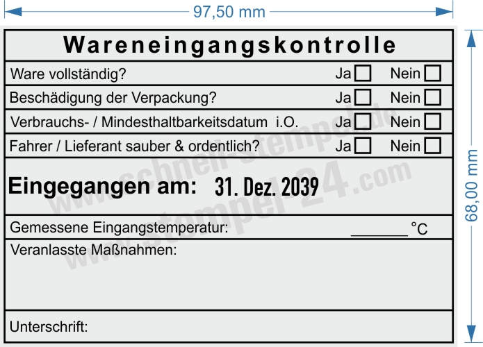 HACCP Stempel Wareneingangskontrolle Mindesthaltbarkeit i.O.