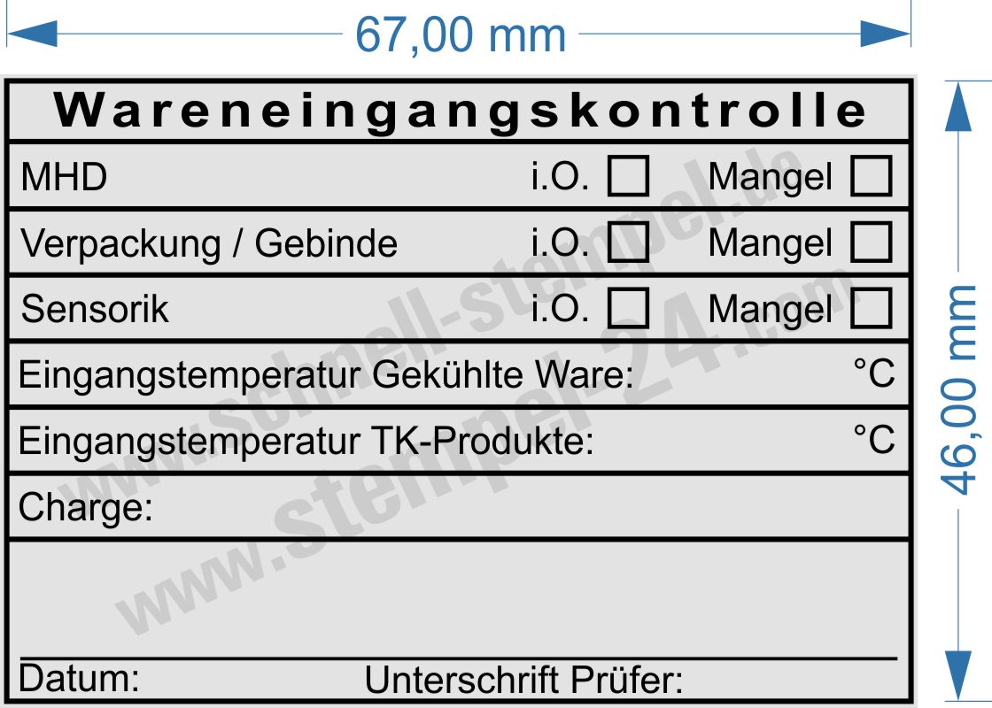 Musterabdruck HACCP Stempel Wareneingang Lebensmittelkontrolle Sensorik Charge
