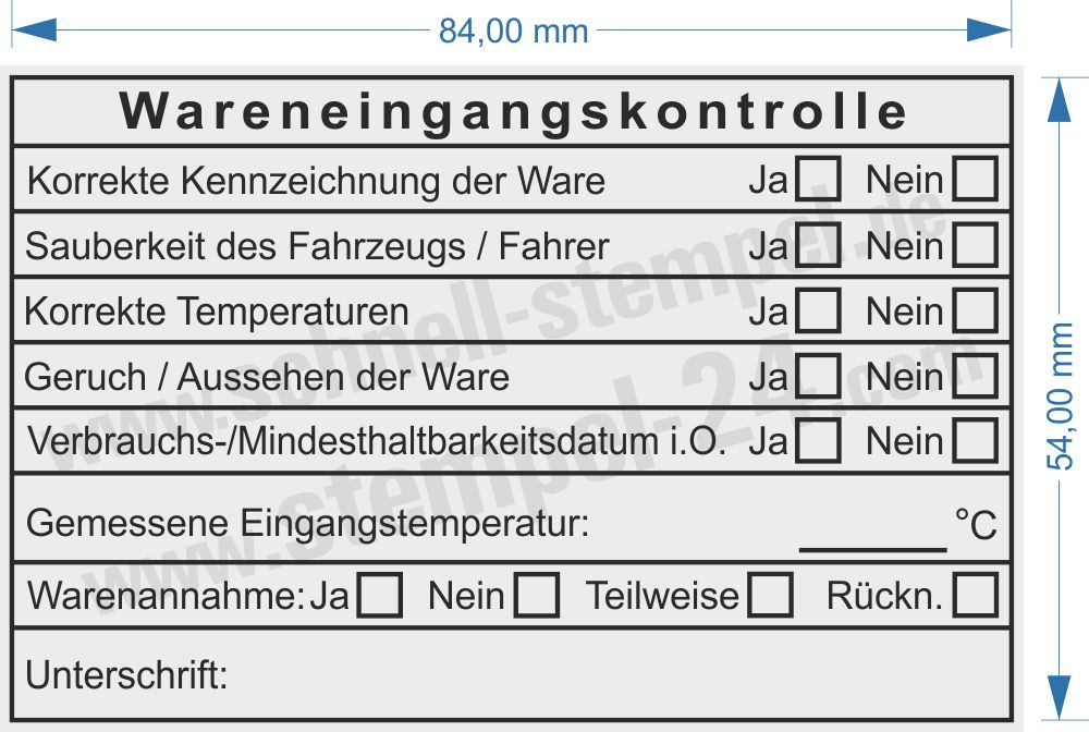 Prüfstempel Warenannahme Lebensmittelkontrolle Kennzeichnung Temperatur