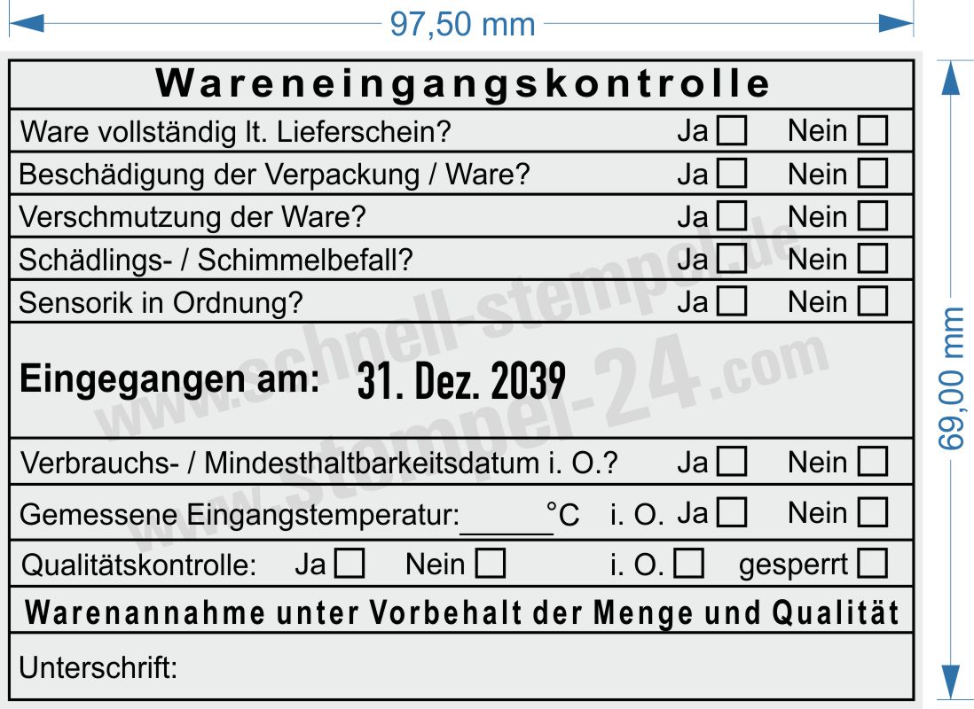HACCP Stempel Wareneingangskontrolle Qualität Eingangstemperatur HACCP Stempel Wareneingangskontrolle Qualität Eingangstemperatur