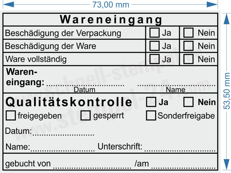Wareneingang & Qualitätskontrolle – Prüfstatus Abdruck Trodat Professional 5211 Wareneingang & Qualitätskontrolle – Prüfstatus Abdruck Trodat Professional 5211