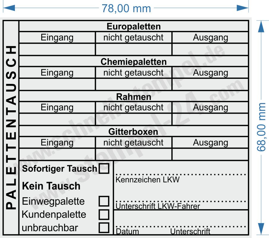 Kontrollstempel für Palettentausch Chemiepaletten Europaletten Gitterboxen