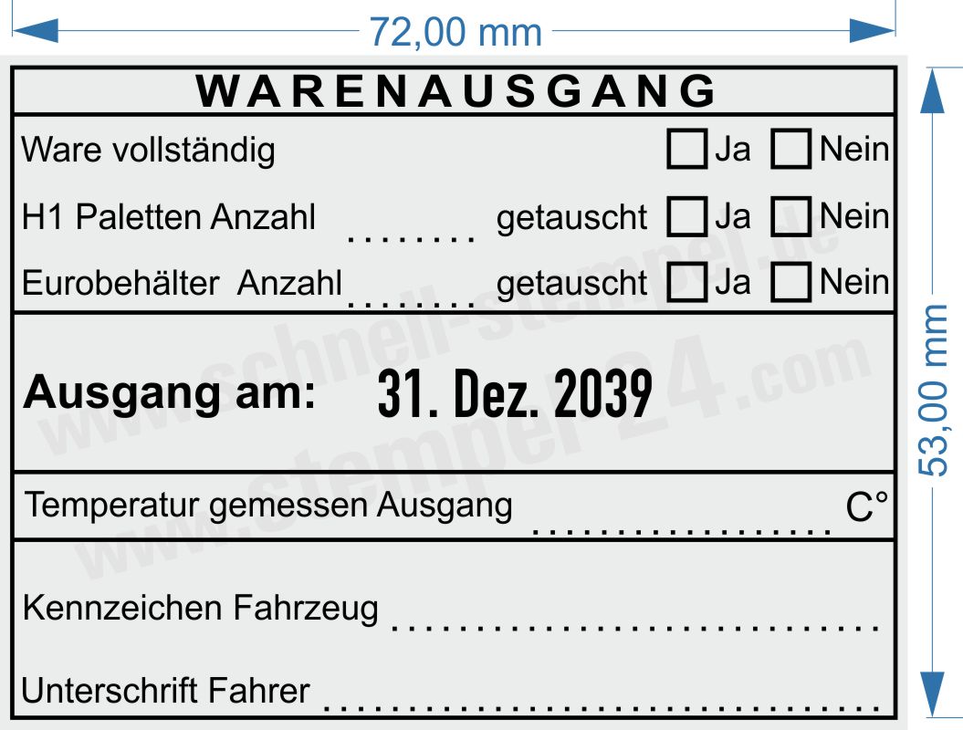 HACCP-Stempel Warenausgang H1 – Paletten & Eurokisten – Temperatur gemessen – Schwarz