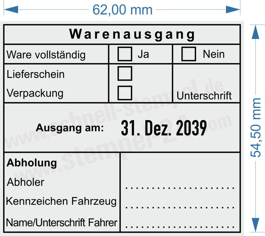 Warenausgangsstempel Ware vollständig Lieferschein Verpackung Abholung Unterschrift Kennzeichen Fahrzeug