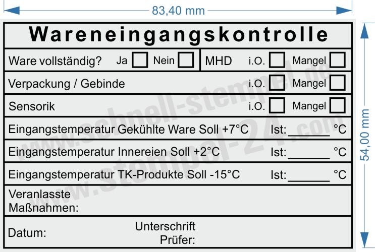 Stempel – Wareneingangskontrolle MHD Tiefkühlware Innereien Temperatur