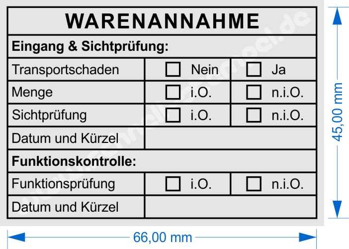 Musterabdruck Stempel Warenannahme Funktionskontrolle Sichtprüfung