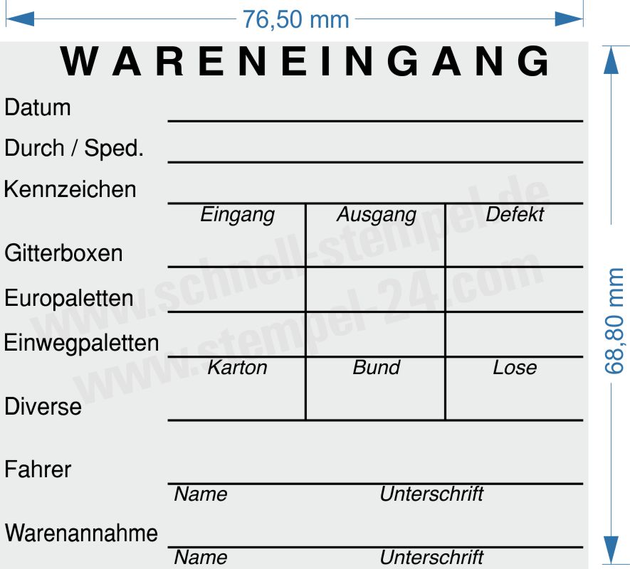 Stempel Wareneingangskontrolle für Gitterboxen, Europaletten, Einwegpaletten & Diverse