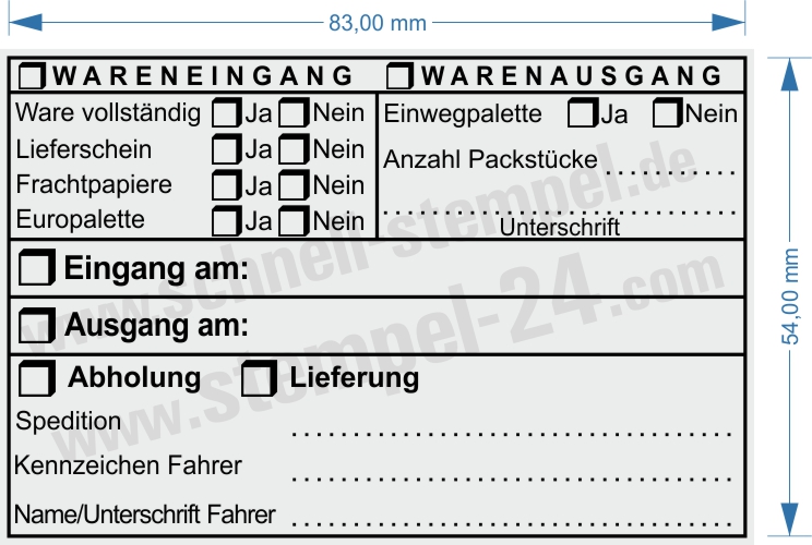 Warenausgangsstempel Wareneingangstempel / Abholung Lieferant