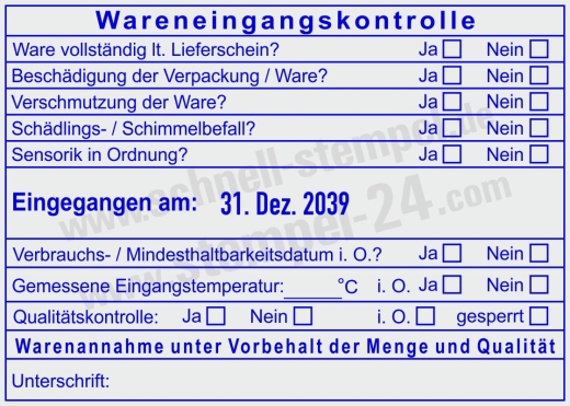 HACCP Stempel - Wareneingangskontrolle Qualität & Temperatur gemessen | 54120