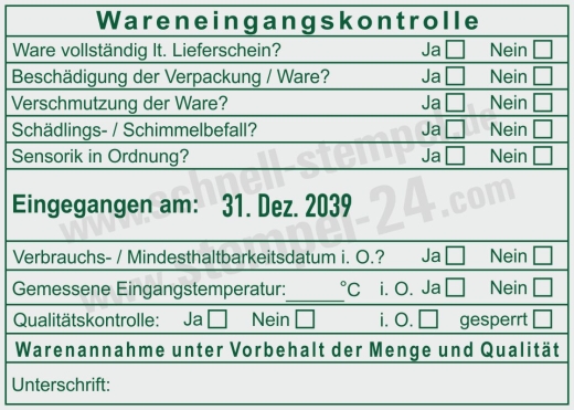 HACCP Stempel Trodat 54120 für Wareneingang, Qualität & Temperaturkontrolle Grün