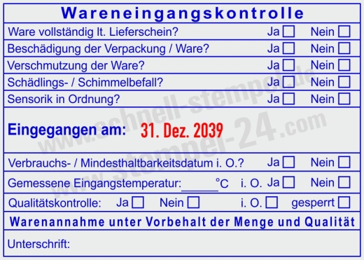 HACCP Stempel Trodat 54120 für Wareneingang, Qualität & Temperaturkontrolle Blau/Rot