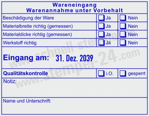 Wareneingangsstempel Werkstoff Materialgröße | 54120