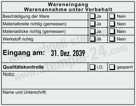 Wareneingangsstempel Werkstoff Materialgröße geprüft Schwarz