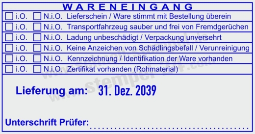 Wareneingangstempel Kennzeichnung Zertifikat | 54120