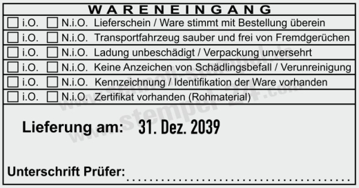 Wareneingangstempel Kennzeichnung für Zertifikate Schwarz