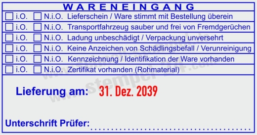 Wareneingangstempel Kennzeichnung für Zertifikate Blau/Rot