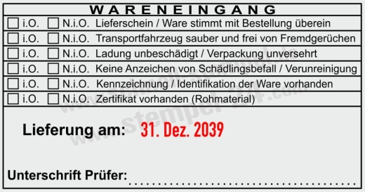 Wareneingangstempel Kennzeichnung für Zertifikate Schwarz/Rot
