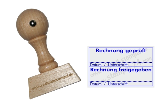 Kontierungsstempel Rechnungsprüfung Buchenholz |40×25 mm Blau