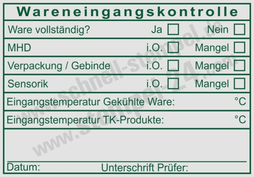 HACCP Kontrollstempel – Wareneingang Temperaturprüfung Sensorik & Mindesthaltbarkeit Grün