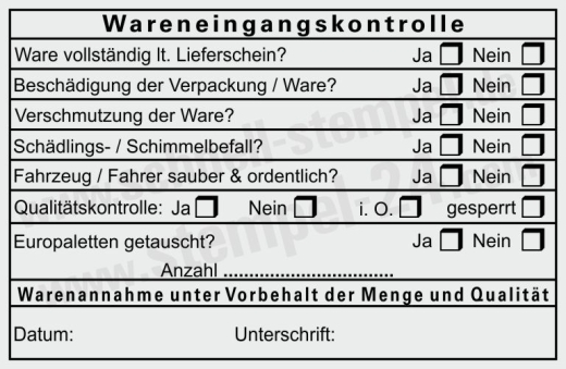 Kontrollstempel für die Logistik im Wareneingang mit Qualität und Paletten-Tausch Schwarz