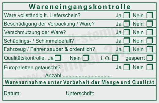 Kontrollstempel für die Logistik im Wareneingang mit Qualität und Paletten-Tausch Grün