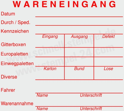 Stempel Wareneingangskontrolle für Gitterboxen, Europaletten, Einwegpaletten & Diverse Rot