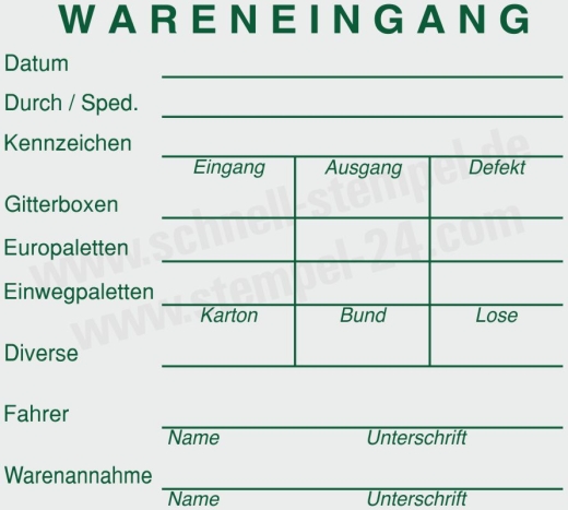Stempel Wareneingangskontrolle für Gitterboxen, Europaletten, Einwegpaletten & Diverse Grün