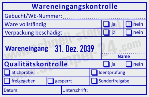 Stempel Wareneingangskontrolle Qualität Gebucht Wareneingangsnummer Identprüfung | 54110