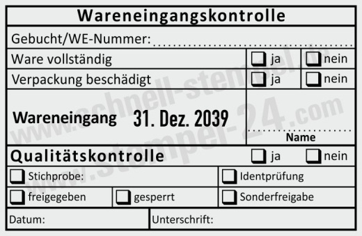 Stempel Wareneingangskontrolle Qualität Gebucht Wareneingangsnummer Identprüfung Schwarz