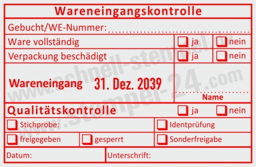 Stempel Wareneingangskontrolle Qualität Gebucht Wareneingangsnummer Identprüfung Rot