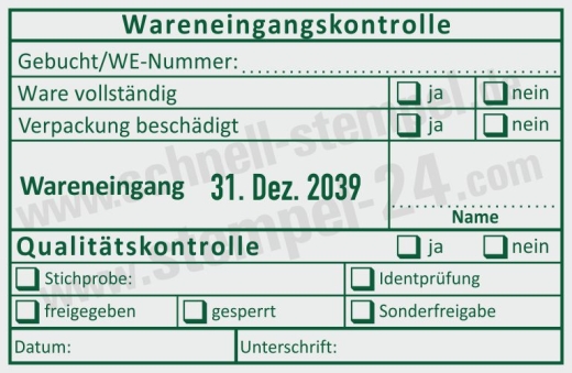 Stempel Wareneingangskontrolle Qualität Gebucht Wareneingangsnummer Identprüfung Grün