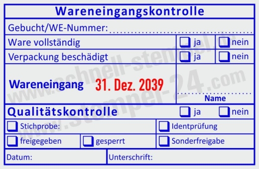 Stempel Wareneingangskontrolle Qualität Gebucht Wareneingangsnummer Identprüfung Blau-Rot