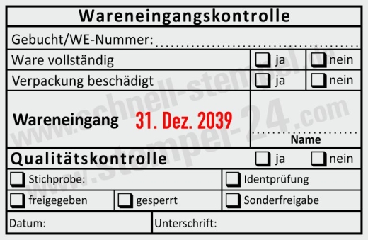 Stempel Wareneingangskontrolle Qualität Gebucht Wareneingangsnummer Identprüfung Schwarz-Rot