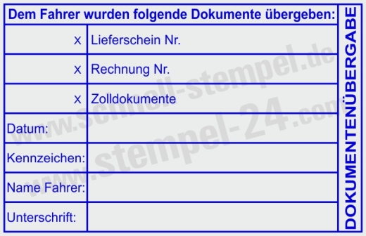 Stempel Dokumentenübergabe Lieferschein Rechnung Zolldokumente | 5211