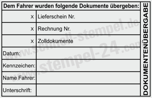 Stempel Dokumentenübergabe Lieferschein Rechnung Zolldokumente Schwarz