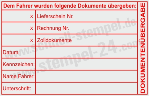 Stempel Dokumentenübergabe Lieferschein Rechnung Zolldokumente Rot
