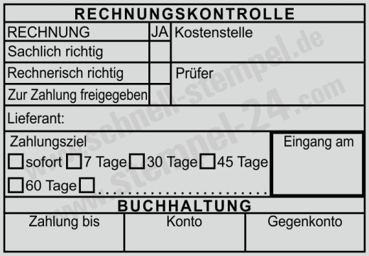 Kontierungsstempel Kontrollstempel Rechnung Zahlungsziel Zahlung Freigegeben Schwarz