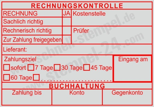 Kontierungsstempel Kontrollstempel Rechnung Zahlungsziel Zahlung Freigegeben Rot