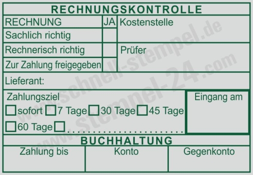 Kontierungsstempel Kontrollstempel Rechnung Zahlungsziel Zahlung Freigegeben Grün