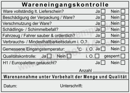 Stempel Wareneingangskontrolle Temperatur Sauberkeit Palettentausch Schwarz