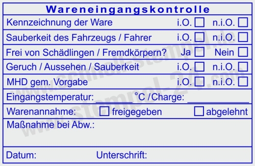 Stempel Warenannahme Lebensmittelkontrolle Charge | 5211