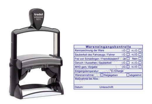Stempel Warenannahme Lebensmittelkontrolle Charge Blau