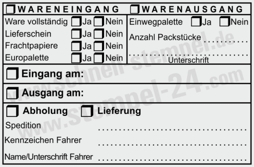 Stempel Wareneingang Warenausgang Frachtpapiere Abholung Lieferant Schwarz