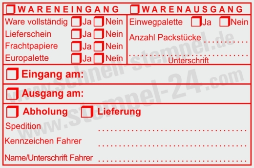 Stempel Wareneingang Warenausgang Frachtpapiere Abholung Lieferant Rot