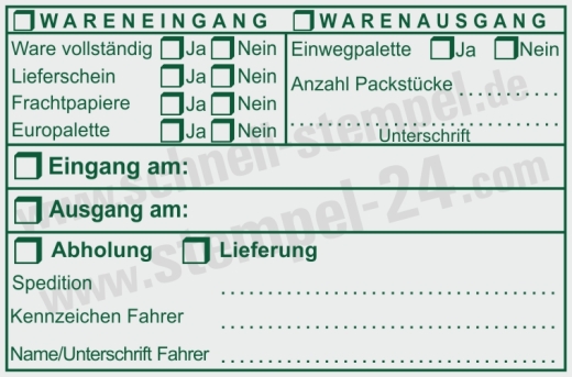 Stempel Wareneingang Warenausgang Frachtpapiere Abholung Lieferant Grün